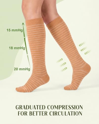 Bamboo Viscose Compression Socks|4Pairs 15-20mmHg Knee High Socks - color: Brown, size: Small-Medium
