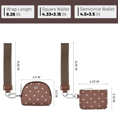 Keychain Wallet Mini Zip Around Wristlet Wallets for Women Detachable Dual Pouch Wristlet Portable Coin Purse Small Wallets (Polka Dot Brown) - color: Polka Dot Brown