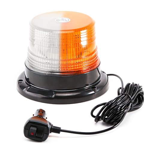 Amber/White Rooftop Beacon Strobe Lights w/Magnetic Base, 1-Pcs - color: 1× Amber/White