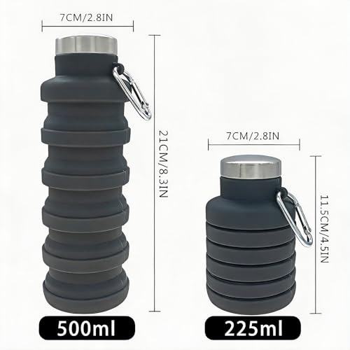 YCT Collapsible Water Bottle 17oz（500ml），Travel Portable Sport Water Bottle，Reusable Silicone Foldable Water Bottles for Gym Camping Hiking (Black+Grey) - color: Black+Grey