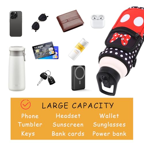 Cute Water Bottle Holder with Strap, Neoprene Insulated Crossbody Sling Bag Carrier with Adjustable Shoulder for 20-32oz Bottles, Phone & Pockets, Perfect for Travel, School & Outdoor Activities