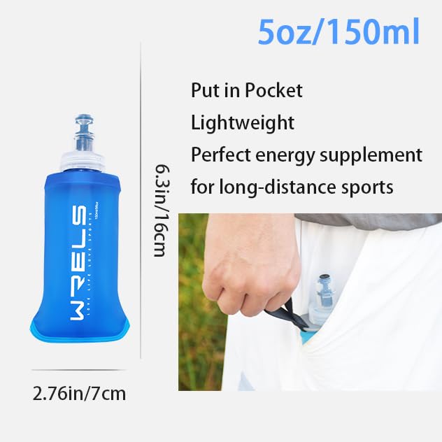 WRELS Soft Running Water Flask Soft Flasks Collapsible Soft Water Bottles Small BPA-Free for Sports Hiking Hydration Pack 5oz/8oz/17oz(BLUE,5oz*2) - color: Blue, style: 150ml/5oz-2 Pack