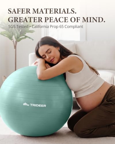 Trideer Yoga Ball for Exercise, Pregnancy, Active Sitting, 55/65/75cm - color: Mint green, size: L(23-26ines/58-65cm)