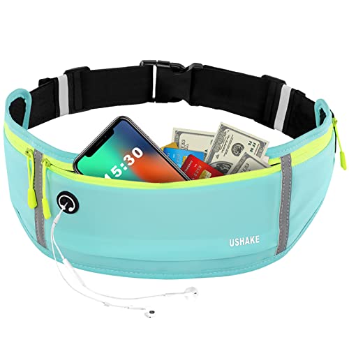 USHAKE Slim Running Belt, Bounce Free Fanny Pack Phone Holder - color: Mint blue