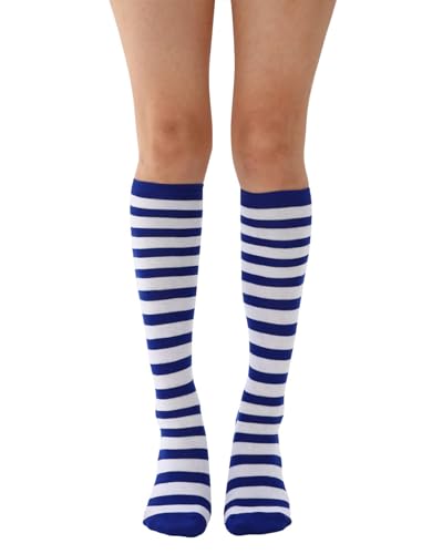 Women's Knee High Athletic Socks Casual Stripes Tube Socks Outdoor Sport Socks - color: Royal Blue+white Stripe