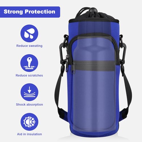 Crossbody Water Bottle Holder with Strap, Phone Pocket(Blue, 32, Ounces) - color: Blue