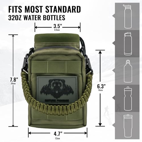 NATURE PIONEOR 32 64 128oz Tactical Water Bottle Pouch, MOLLE Bottle Holder - color: Green, size: 32OZ