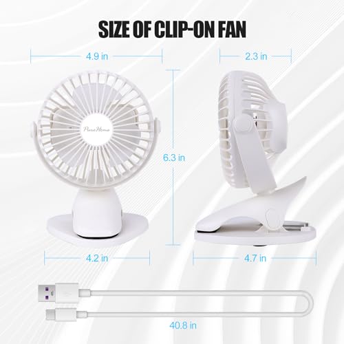 Portable Clip Fan Battery Operated,3 Speeds USB Rechargeable Mini Table Fan with Strong Airflow,360°Rotation Ultra Quiet Personal Desk Fan for Home Office Bedroom Dorm Stroller Camping(White) - color: White