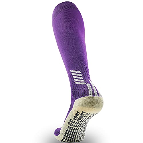 Athletic Sock Non-Slip Sport Sock for Men Women Non-Skid Long Compression Knee Length Colorful Socks with Grips - color: Purple