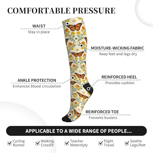 Witchy Moth Compression Socks For Women Men - color: Butterfly Yellow Floral