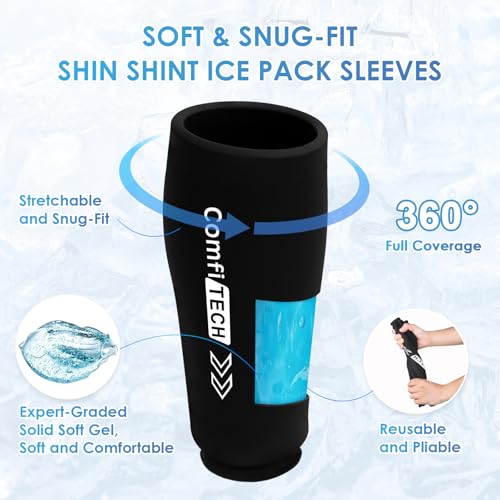 ComfiTECH 2 Pack Shin Splint Ice Pack Wrap, Reusable Calf Leg Ice Sleeve, M - size: Medium