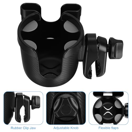 Accmor Stroller Cup Holder with Phone Holder, Bike Cup Holder, Walker Scooter Wheelchair Cup Holder Attachment, Universal Cup Holder for Uppababy Graco Strollers - color: All Black Carbon Fiber Texture