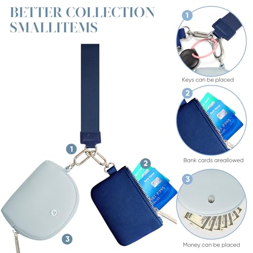 VUTUXA KeyChain Wallet Wristlet For Women Mini Zip Dual Pouch Coin Purse - color: blue+dark blue