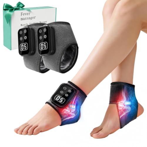 Foot Renew Massager for Neuropathy,4-in-1 Cordless & Portable Foot and Ankle Massager for Heel Warming Heating Pad Heated Brace Wrap With 5 Vibration Modes,4 Heat Levels,Portable for Home,2pcs,Grey