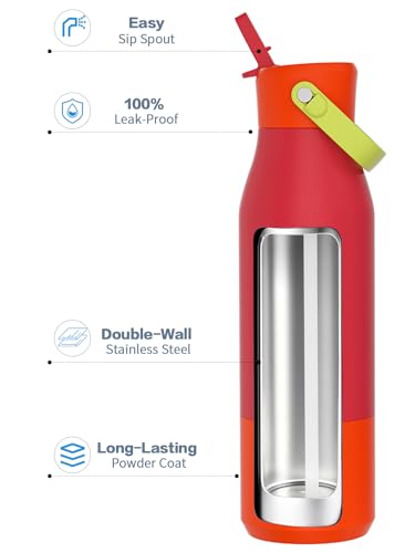 LAOION 32 oz Insulated Stainless Steel Water Bottle - color: Red, size: 32 Ounces