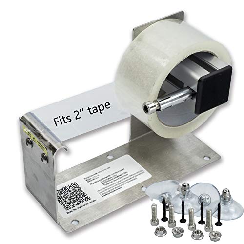 2 inches Desktop Table Top/Wall Mounted Tape and Label Dispenser, Large Desktop Tape Dispenser for 2'' Tape, Stainless Steel Frame with Sucktion Cup Sucker TTD-02