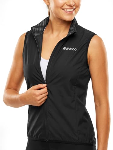 qualidyne Women's Windproof Cycling Vest, Full-Zip Bike Jacket with Pocket - color: Black, size: Medium
