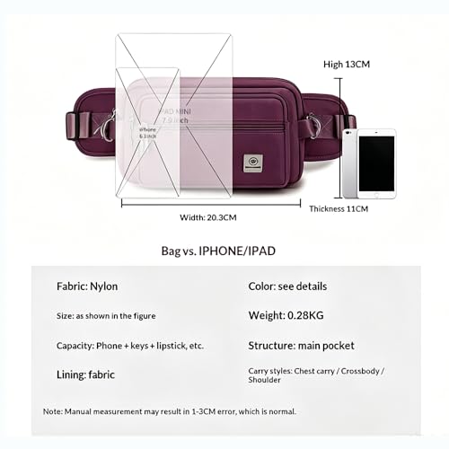 Fanny Pack for Women, Fashion Crossbody Waist Bag with 5 Zipper Pockets, Lightweight Adjustable Strap Chest Bag for Travel Hiking Running (Grape purple) - color: Grape purple