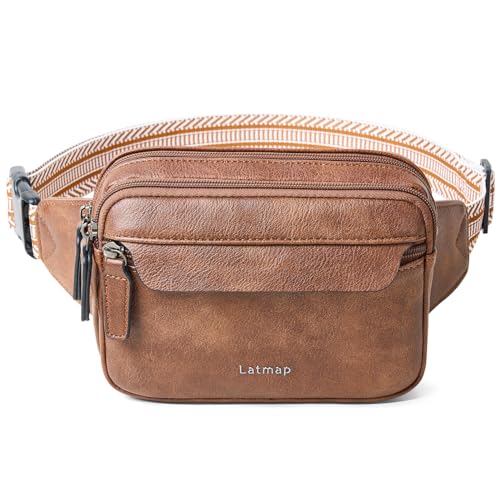 LATMAP 3L Fanny Packs for Women Cross Body Bag Vegan Leather Belt Bag Brown - color: Brown