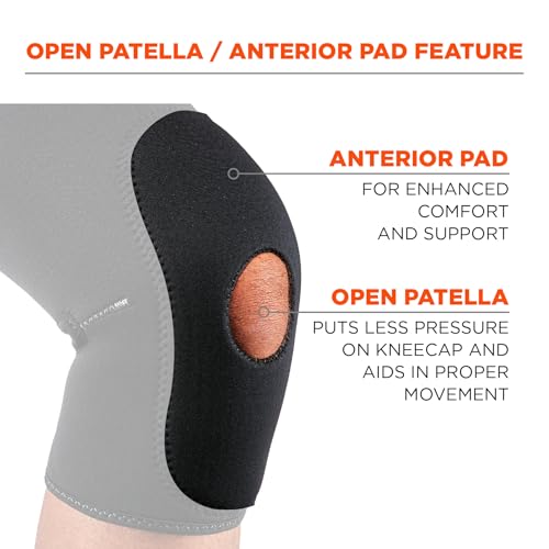 Ergodyne ProFlex 615 Neoprene Padded Knee Sleeve Support with Open Patella, Mild Compression Fit - size: Large, style: Knee Sleeve - Open Patella Anterior Pad