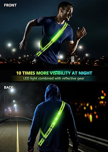 Fokia Kunbio LED Reflective Belt Sash for Walking at Night,Running Safety Gear LED Light Up Running Belt for Runners Walkers - color: Green