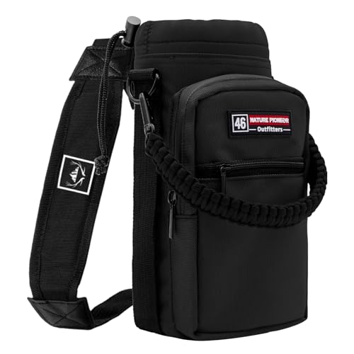 NATURE PIONEOR 26-128 oz Insulated Water Bottle Carrier Holder with Strap - color: Black, size: 40-46oz