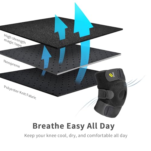 Bracoo Knee Support Brace for Men Women, Adjustable Compression Sleeve Wrap Patellar Pad Tendon - Arthritis Pain, meniscus tear, Injury Recovery, Running, Workout, KS10 - color: Black