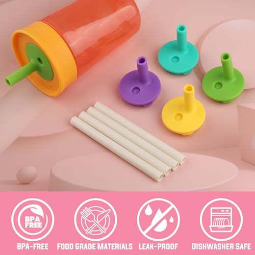 Silicone Bite Valve & Straws Parts for Owala Kids 12/15oz Bottle - color: Yellow