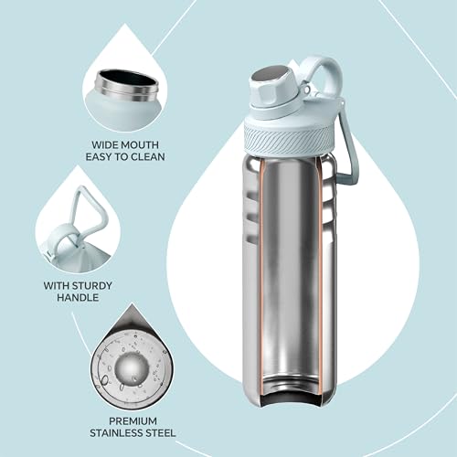 IDEUS 24oz Stainless Insulated Bottle with 2 Leak-Proof Lids, Light Blue - color: Light Blue, size: 24 Ounces
