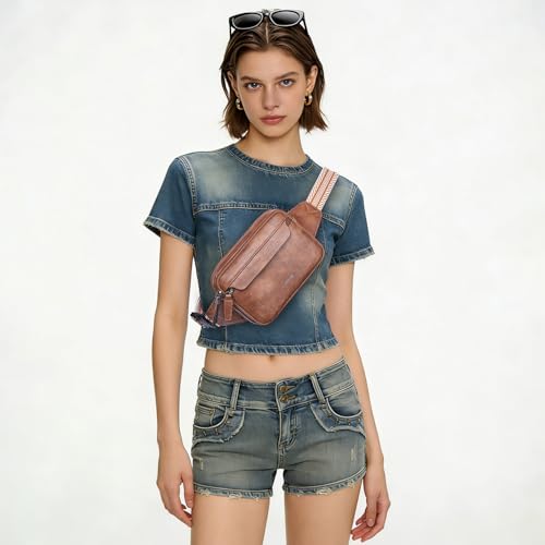 LATMAP 3L Fanny Packs for Women Cross Body Bag Vegan Leather Belt Bag Brown - color: Brown
