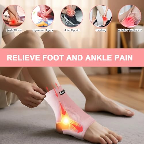 eYotto Ankle Compression Sleeve, Ankle Brace Socks for Men & Women (1 Pair) - color: Light Pink, size: X-Large