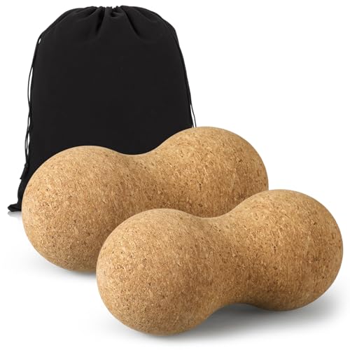 Novabright 2 Pcs Cork Peanut Massage Ball Double Lacrosse Ball Peanut Roller for Myofascial Release, Muscle Relaxation Acupoint Massager for Back, Shoulder, Feet Pain Relief (4.7 Inches) - size: 4.7 Inch