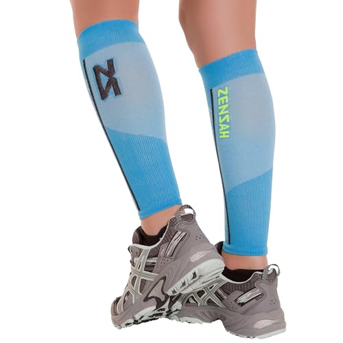 Zensah Featherweight Compression Leg Sleeves - Relieve Shin Splints, Calf Strains - color: Turquoise, size: Medium