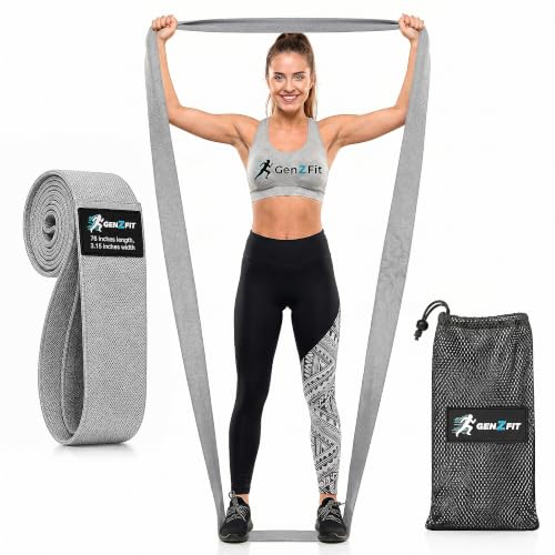 Premium 76" Extra Long Resistance Band for Working Out, 3" Wide Non-Slip Fabric Exercise Band for Stretching, Yoga, Strength Training & Physical Therapy - color: Grey
