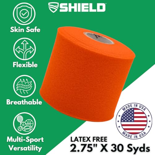 Shield Athletic Underwrap | 2 Roll Pack of PreWrap, Hair Tie, Headband, USA Made, Pre-Wrap Athletic Tape, 2.75" X 30 SYards, Foam Barrier, Flexible, Breathable - color: Orange