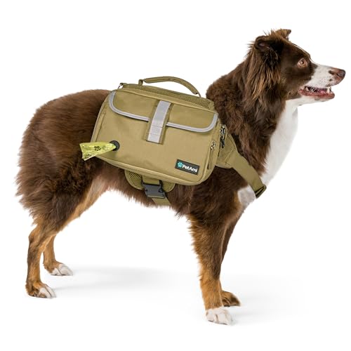 PetAmi Dog Backpack for Medium Large Dogs, Hiking Saddle Bag, Tan Canvas - color: Tan Canvas, size: Large