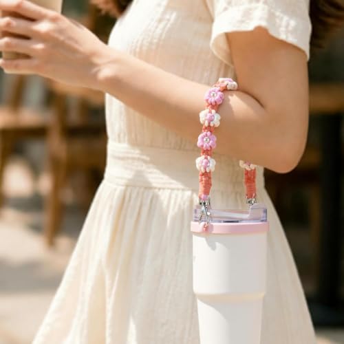 Water Bottle Handle Strap Compatible with Owala & Stanley Cups - color: Flower Multicolor