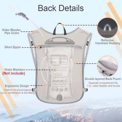 Running Vest Hydration Backpack for Men Women, Lightweight Breathable Hydration Packs, Adjustable Chest Straps Daypack, Reflective Water Running Vest for Marathon, Trail, Hiking, Cycling - color: Grey