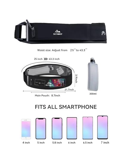 SENIKO Running Belt Hydration with Bottles,Fanny Pack Water Bottle Holder, Zipper Waist Pouch Fits Most phones,Zerobounce Design for Cycling Climbing Marathon (Watter Bottle Included) - style: Watter Bottle Included