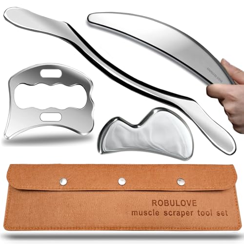Professional Stainless Steel Muscle Scraper Tool Set,4-Piece Physical Therapy and Myofascial Release Kit with Carrying Case, Manual Operation - style: Robulove-D9