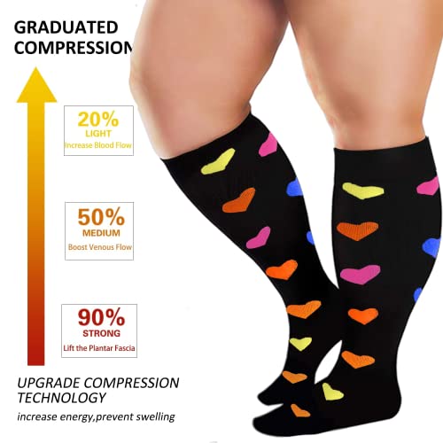 4 Pairs Plus Size Compression Socks,Extra Wide Calf - color: Beige, size: 4X-Large