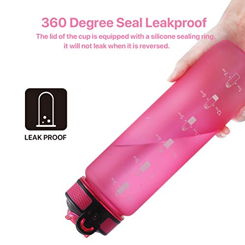 EYQ 32oz Water Bottle with Straw, Sports Bottle with Time Marker - color: R