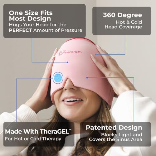 TheraICE Headache Relief Cap for Women, Headache Hat Migraine Ice Pack Mask - color: Pink, size: One Size