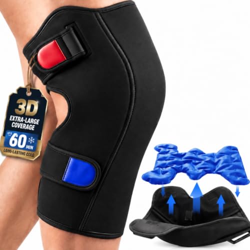 Extra Large 3D Knee Ice Pack Wrap, 2-in-1 Reusable Gel Hot & Cold Pack - size: XL