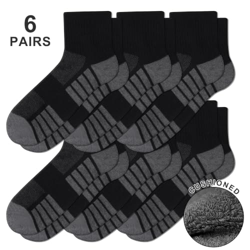 Men's Cushioned Ankle Socks, Athletic Running Gym Socks 6 Pairs - color: 6 Pairs Pure Black, size: 10-13