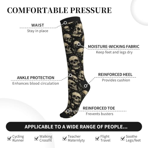 Compression Socks Knee High Circulation Support Socks For Women Men Athletic Running Hiking Cycling - color: Skull