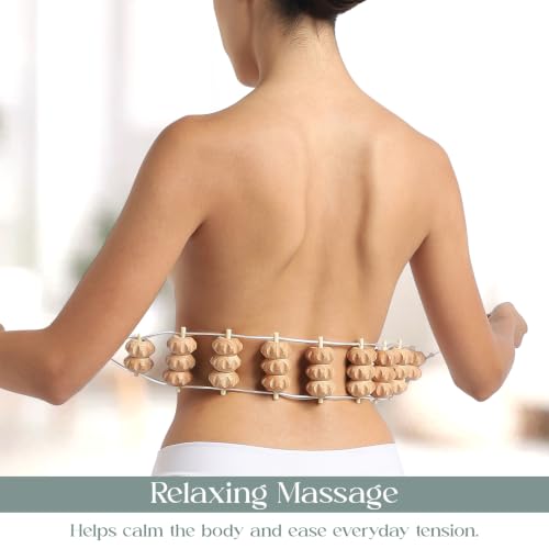 Mr.Woodware Rope Back Massager - 47.2 inches Lymphatic Drainage Massager Tool for Back, Neck, Legs, Waist, Body Pain Relief and Massage Therapy - Anti Cellulite Wooden Massage Roller for Maderoterapia