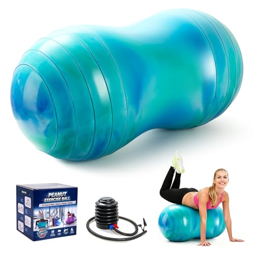 ZOOJOY Peanut Ball for Kids and Adults, 18/20Inch Anti-Burst Exercise Ball - color: Green & Blue, size: 39 x 20 Inch