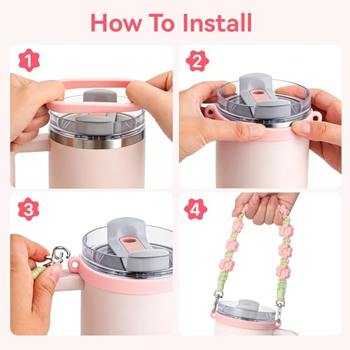 Water Bottle Handle Strap Compatible with Owala & Stanley Cups - color: Pink