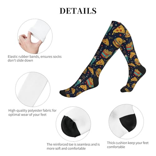 Compression Socks Knee High Support Stockings Women Men - color: Hamburger Pizza Cartoon